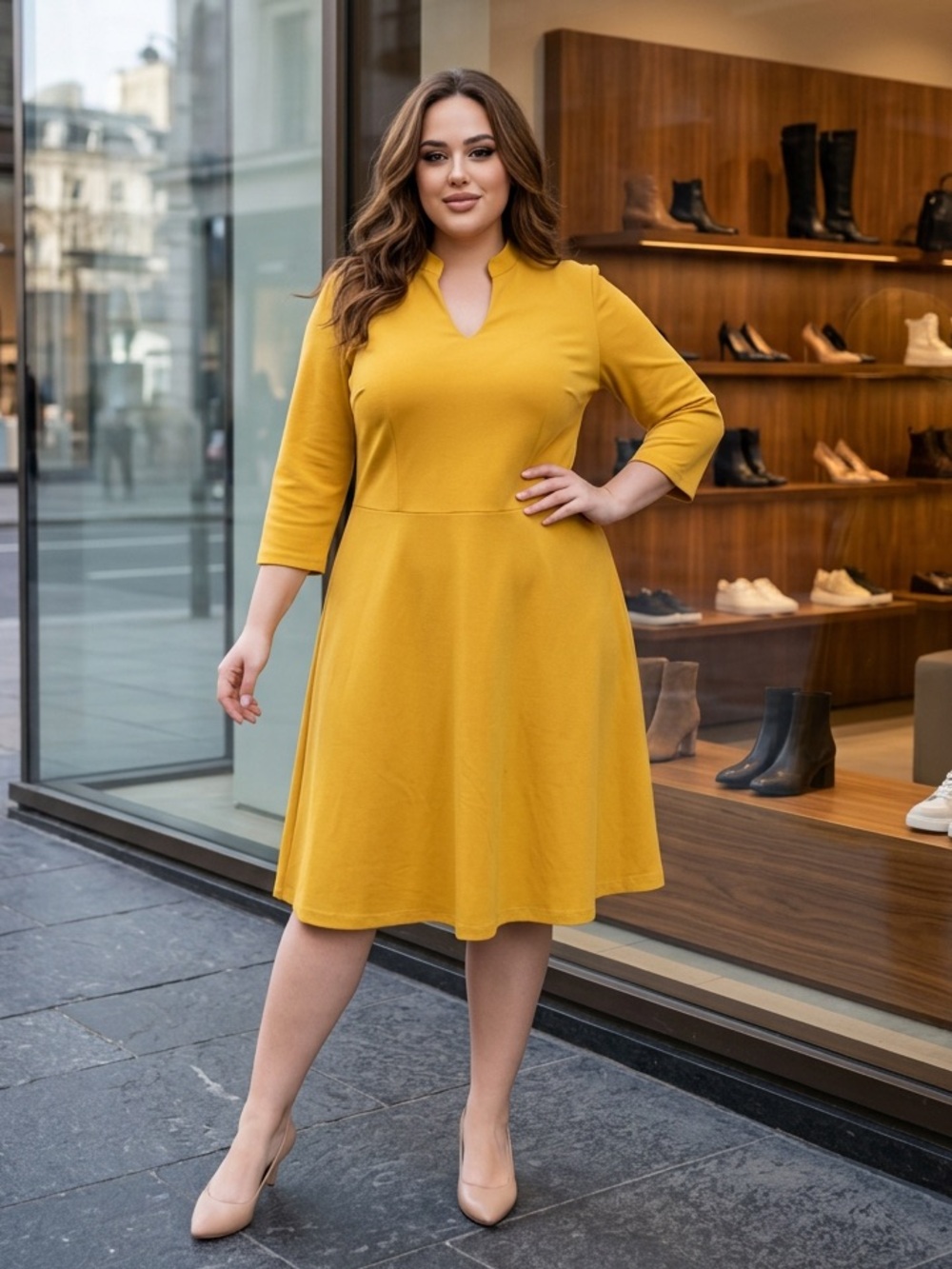 Eloquii Mustard Yellow Midi Dress - Size 18